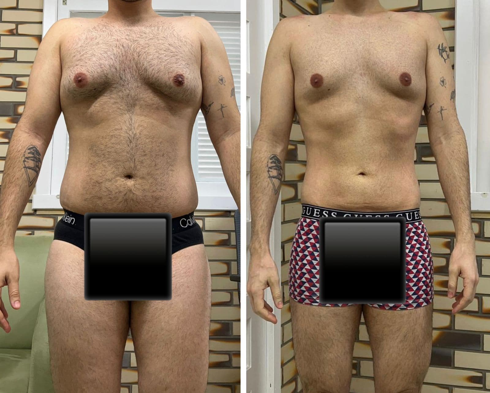Antes e depois masculino com acompanhamento de treino